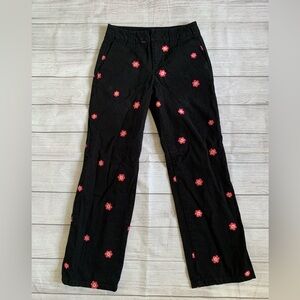 Forever 21 Black and Pink Embroidered Flower Pants